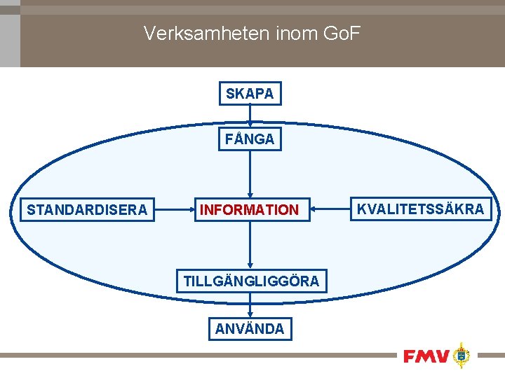 Verksamheten inom Go. F SKAPA FÅNGA STANDARDISERA INFORMATION TILLGÄNGLIGGÖRA ANVÄNDA KVALITETSSÄKRA 