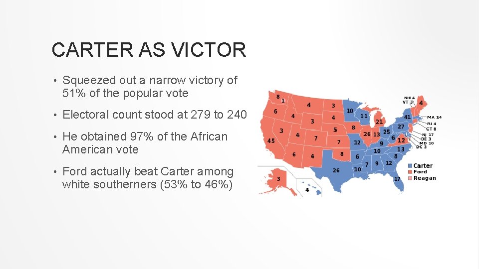 CARTER AS VICTOR • Squeezed out a narrow victory of 51% of the popular