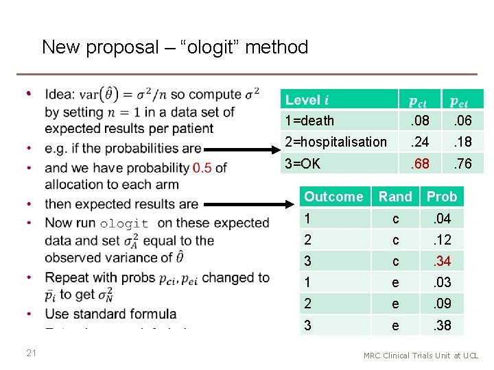 New proposal – “ologit” method • 1=death . 08 . 06 2=hospitalisation . 24