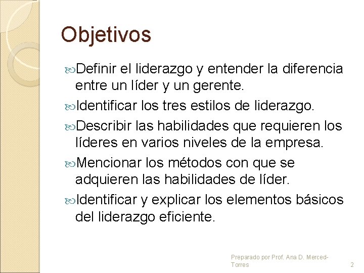 Objetivos Definir el liderazgo y entender la diferencia entre un líder y un gerente.