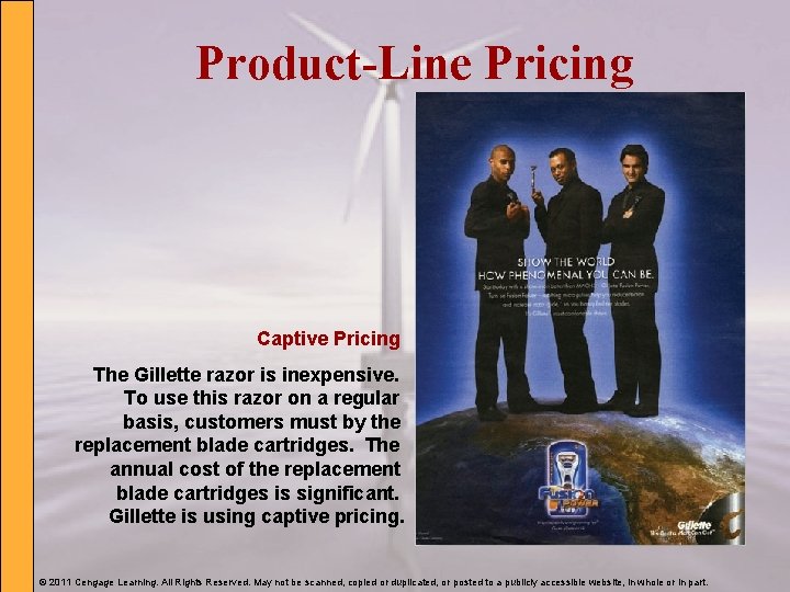 Product-Line Pricing Captive Pricing The Gillette razor is inexpensive. To use this razor on