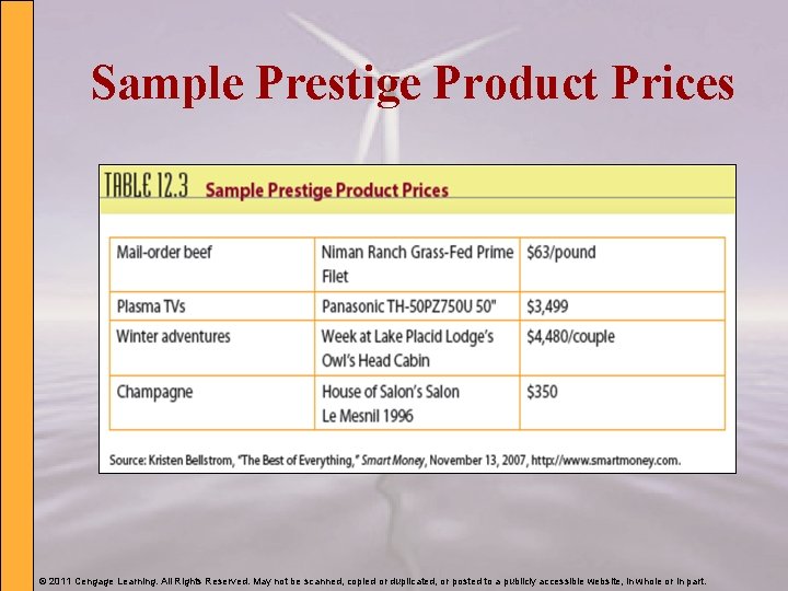 Sample Prestige Product Prices © 2011 Cengage Learning. All Rights Reserved. May not be