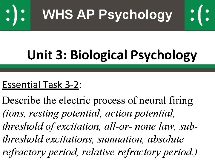WHS AP Psychology Unit 3: Biological Psychology Essential Task 3 -2: Describe the electric