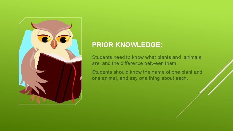 PRIOR KNOWLEDGE: Students need to know what plants and animals are, and the difference