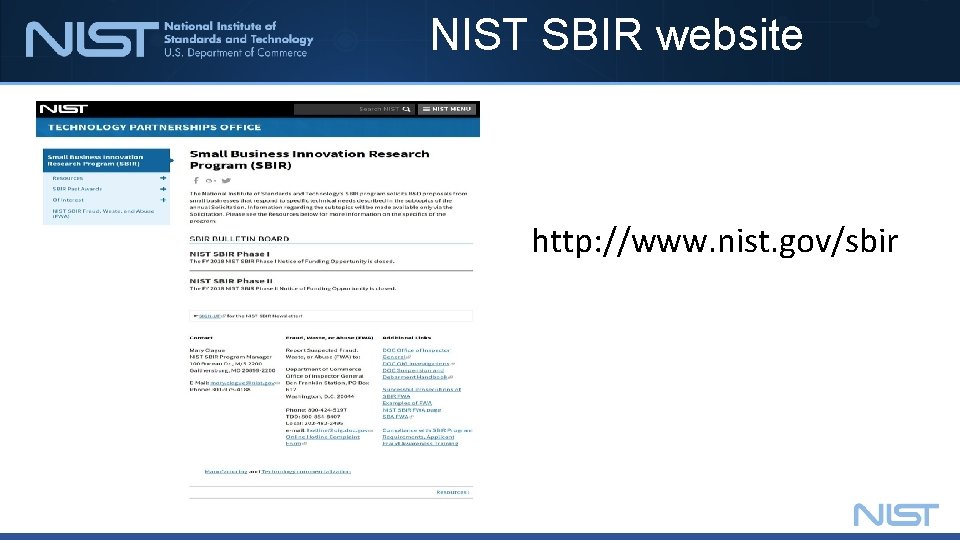 NIST SBIR website http: //www. nist. gov/sbir 