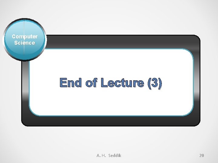 Computer Science End of Lecture (3) A. H. Seddik 20 