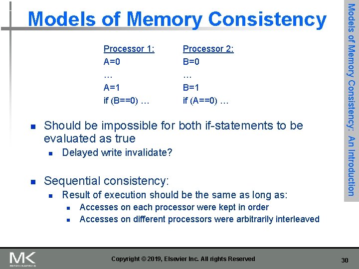 Processor 1: A=0 … A=1 if (B==0) … n Should be impossible for both