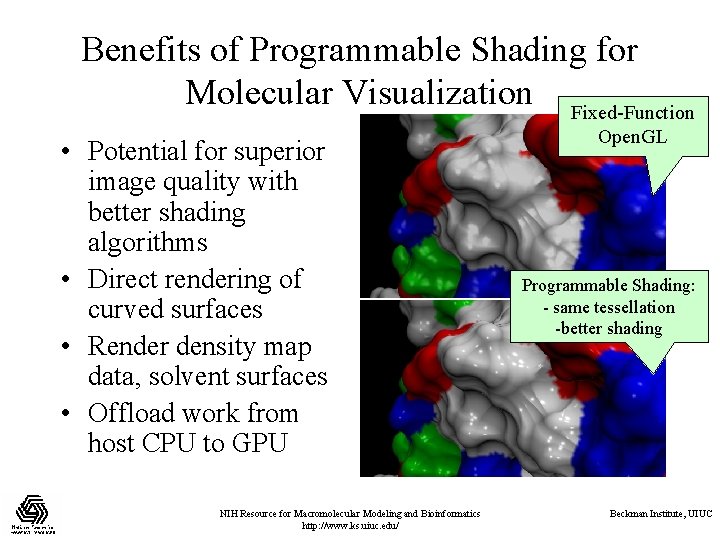 Benefits of Programmable Shading for Molecular Visualization Fixed-Function • Potential for superior image quality