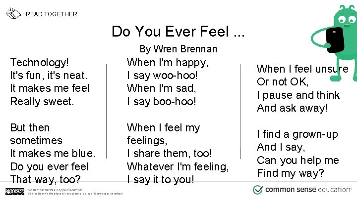 READ TOGETHER Do You Ever Feel. . . By Wren Brennan Technology! It's fun, READ TOGETHER Do You Ever Feel. . . By Wren Brennan Technology! It's fun,