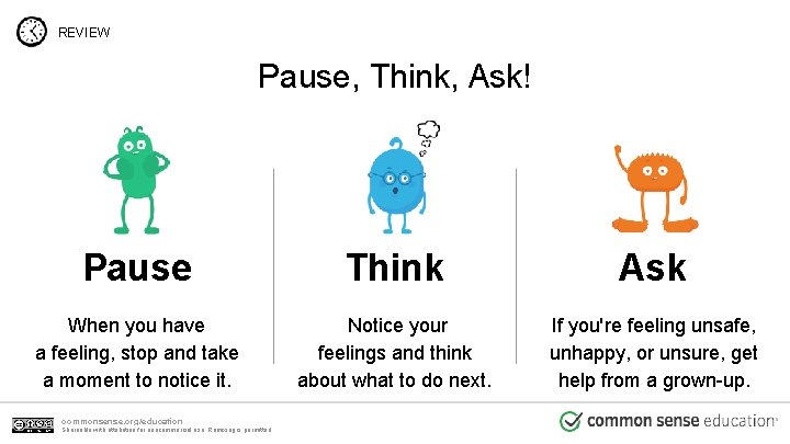REVIEW Pause, Think, Ask! Pause Think Ask When you have a feeling, stop and REVIEW Pause, Think, Ask! Pause Think Ask When you have a feeling, stop and