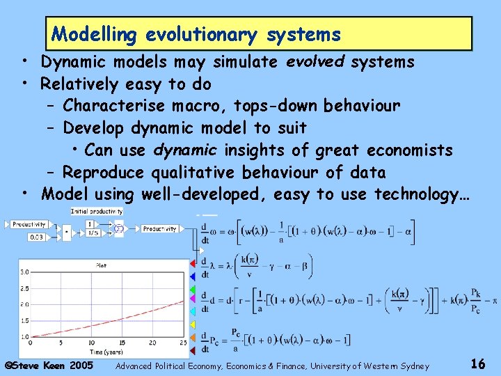 Modelling evolutionary systems • Dynamic models may simulate evolved systems • Relatively easy to