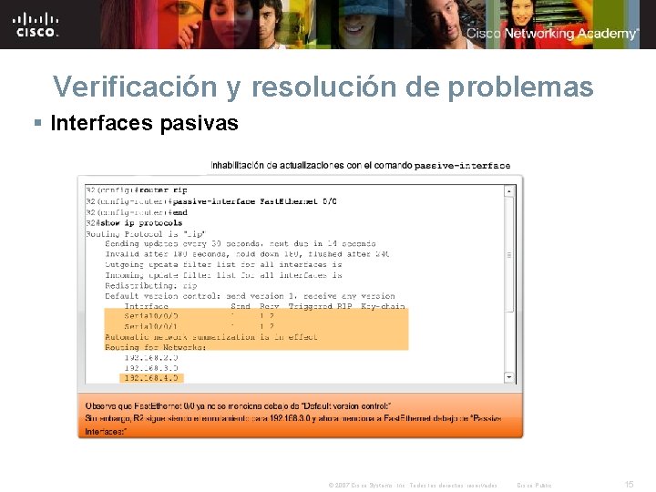 Verificación y resolución de problemas § Interfaces pasivas © 2007 Cisco Systems, Inc. Todos