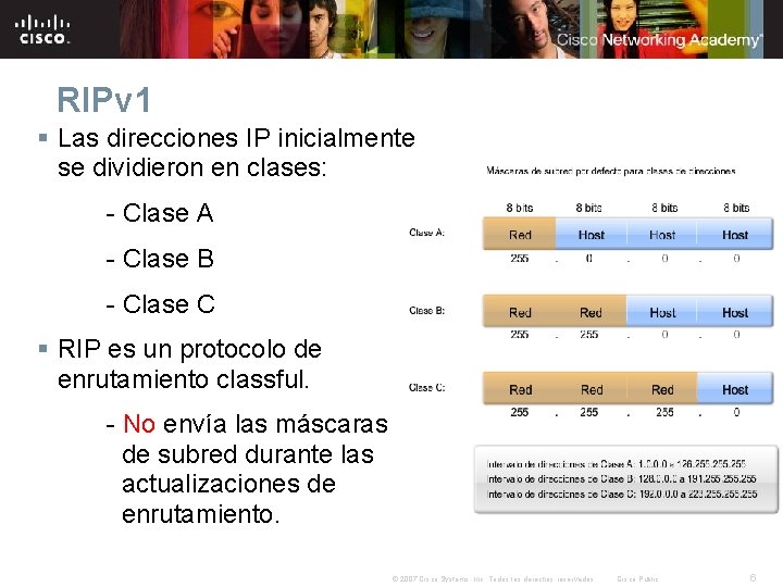 RIPv 1 § Las direcciones IP inicialmente se dividieron en clases: - Clase A