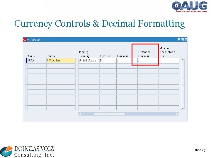 Currency Controls & Decimal Formatting Slide 17 