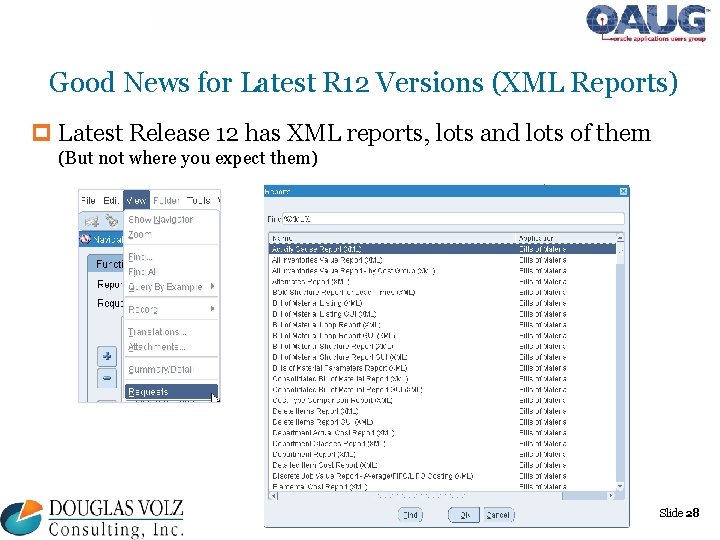 Good News for Latest R 12 Versions (XML Reports) p Latest Release 12 has