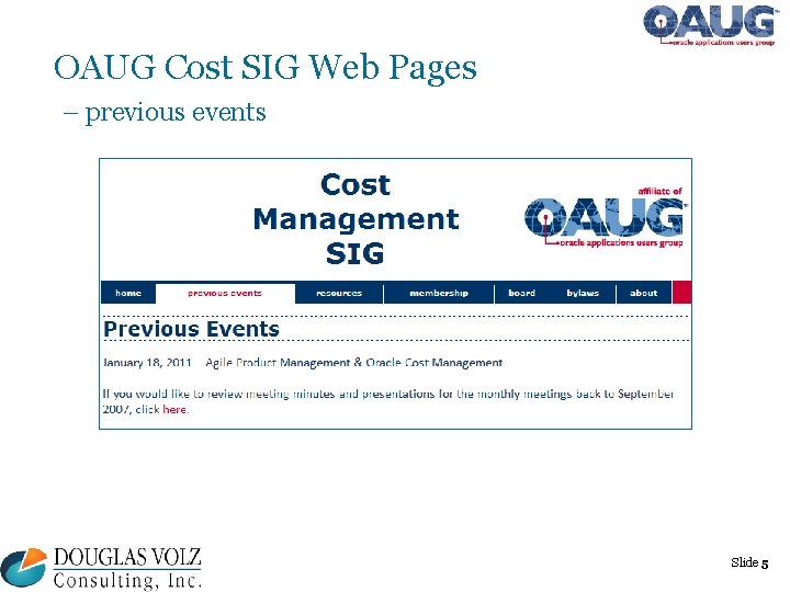 OAUG Cost SIG Web Pages – previous events Slide 5 