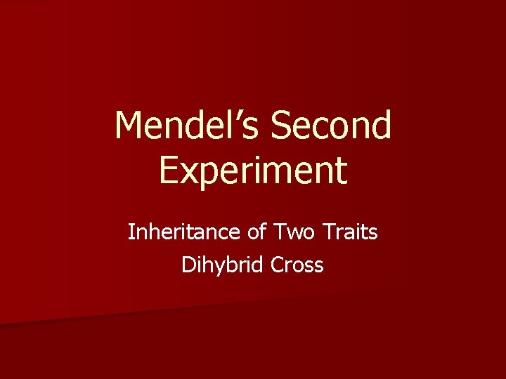 Mendel’s Second Experiment Inheritance of Two Traits Dihybrid Cross 