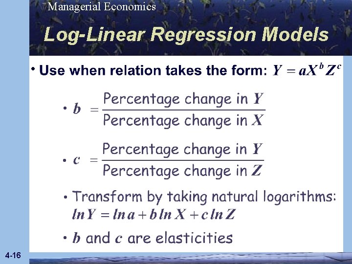 Managerial Economics Log-Linear Regression Models • • • 4 -16 