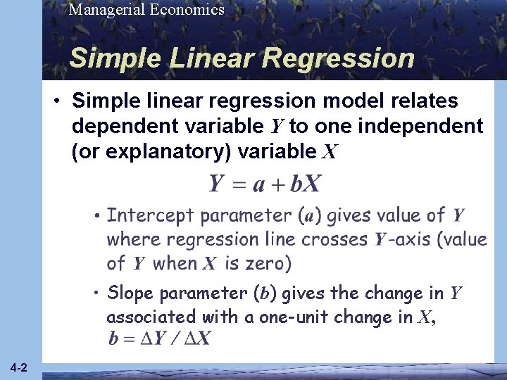 Managerial Economics Simple Linear Regression • Simple linear regression model relates dependent variable Y