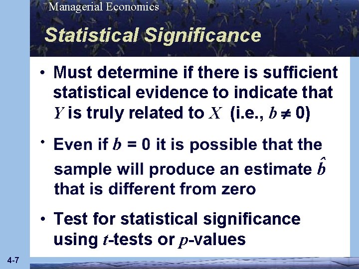 Managerial Economics Statistical Significance • Must determine if there is sufficient statistical evidence to