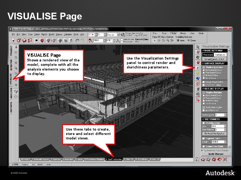 VISUALISE Page Shows a rendered view of the model, complete with all the analysis