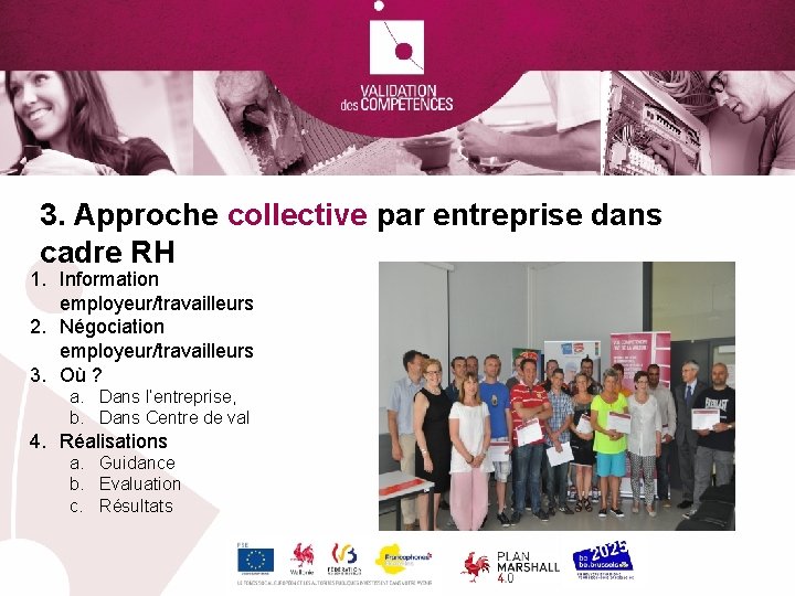 3. Approche collective par entreprise dans cadre RH 1. Information employeur/travailleurs 2. Négociation employeur/travailleurs