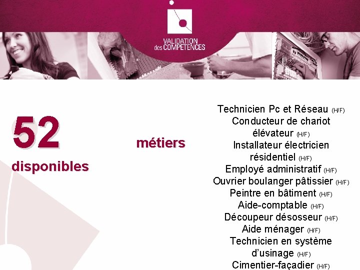 52 disponibles métiers Technicien Pc et Réseau (H/F) Conducteur de chariot élévateur (H/F) Installateur