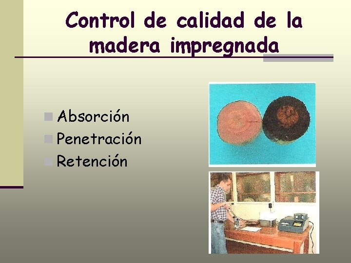 Control de calidad de la madera impregnada n Absorción n Penetración n Retención 