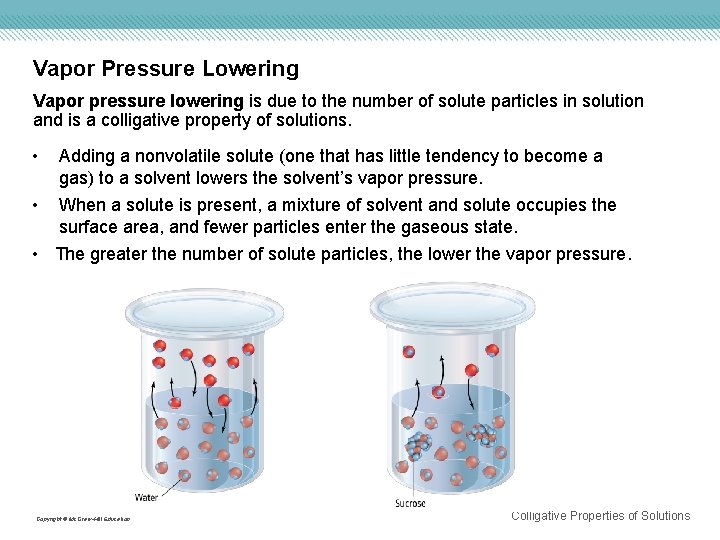 Vapor Pressure Lowering Vapor pressure lowering is due to the number of solute particles