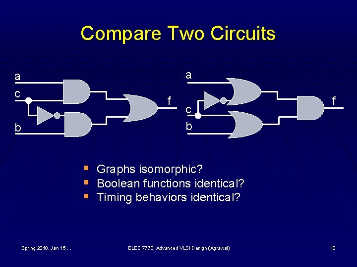 Compare Two Circuits a a c f b § § § Spring 2010, Jan