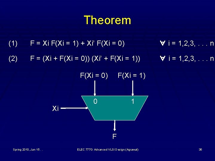 Theorem (1) F = Xi F(Xi = 1) + Xi’ F(Xi = 0) ∀