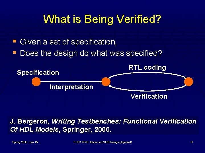 What is Being Verified? § Given a set of specification, § Does the design