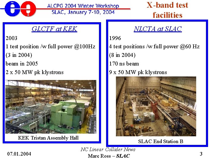 X-band test facilities GLCTF at KEK NLCTA at SLAC 2003 1 test position /w