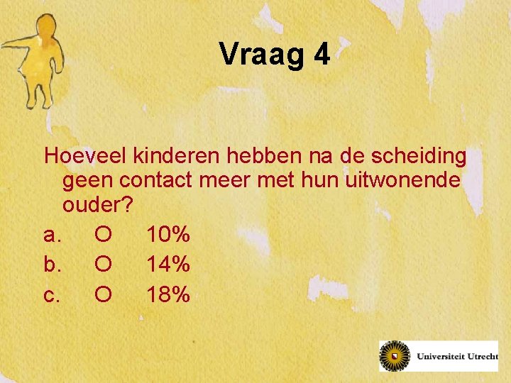 Vraag 4 Hoeveel kinderen hebben na de scheiding geen contact meer met hun uitwonende