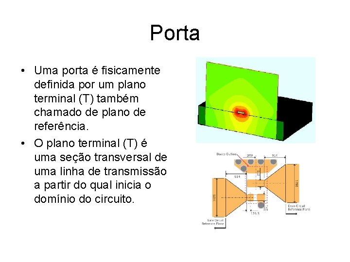 Porta • Uma porta é fisicamente definida por um plano terminal (T) também chamado