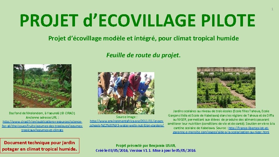 PROJET d’ECOVILLAGE PILOTE 1 Projet d’écovillage modèle et intégré, pour climat tropical humide Feuille