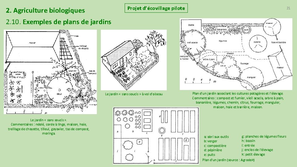 Projet d’écovillage pilote 2. Agriculture biologiques 21 2. 10. Exemples de plans de jardins