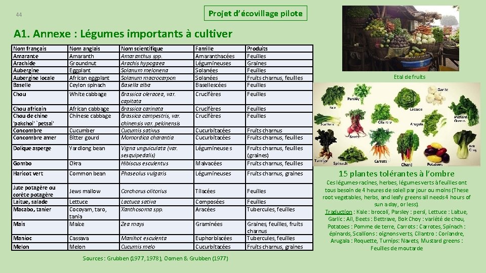 Projet d’écovillage pilote 44 A 1. Annexe : Légumes importants à cultiver Nom français