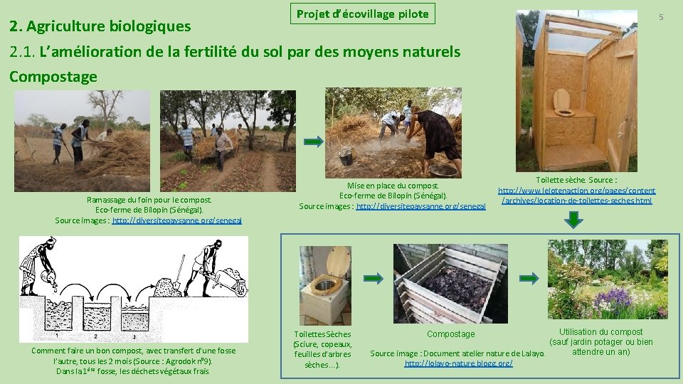 Projet d’écovillage pilote 5 2. Agriculture biologiques 2. 1. L’amélioration de la fertilité du