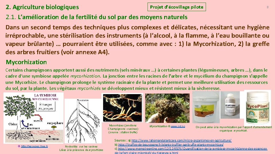 Projet d’écovillage pilote 2. Agriculture biologiques 2. 1. L’amélioration de la fertilité du sol