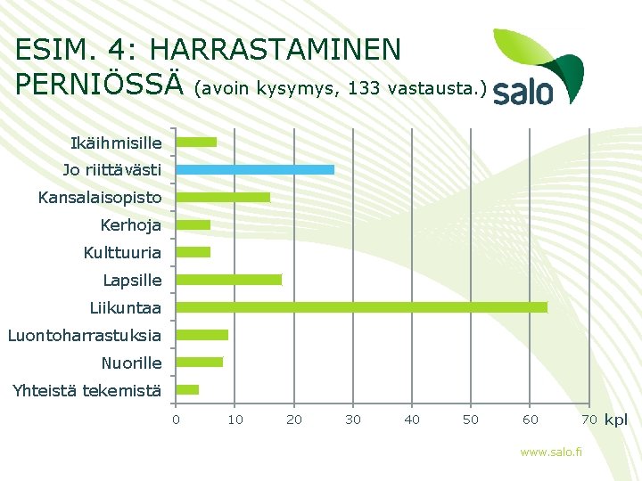 ESIM. 4: HARRASTAMINEN PERNIÖSSÄ (avoin kysymys, 133 vastausta. ) Ikäihmisille Jo riittävästi Kansalaisopisto Kerhoja