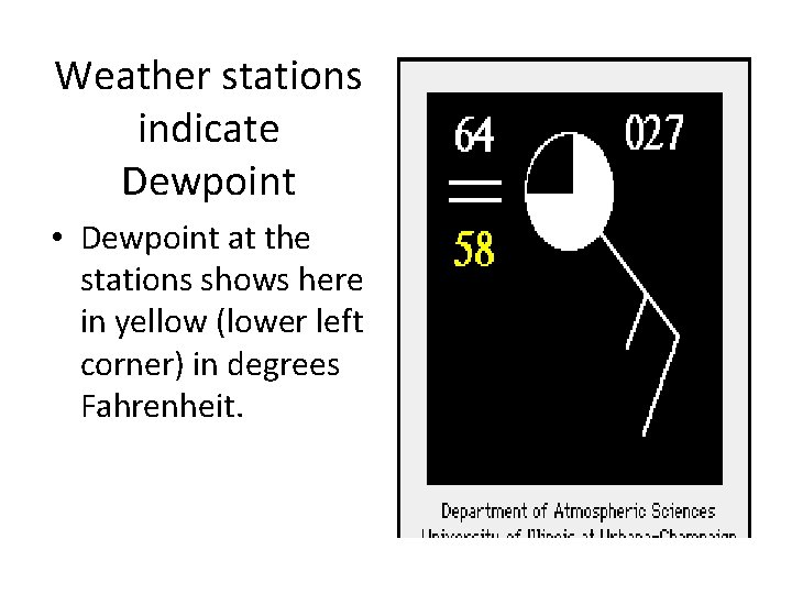 Weather stations indicate Dewpoint • Dewpoint at the stations shows here in yellow (lower Weather stations indicate Dewpoint • Dewpoint at the stations shows here in yellow (lower