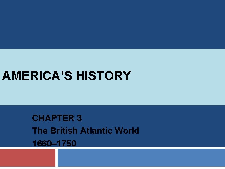 AMERICA’S HISTORY CHAPTER 3 The British Atlantic World 1660– 1750 