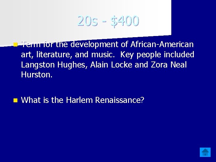 20 s - $400 n Term for the development of African-American art, literature, and