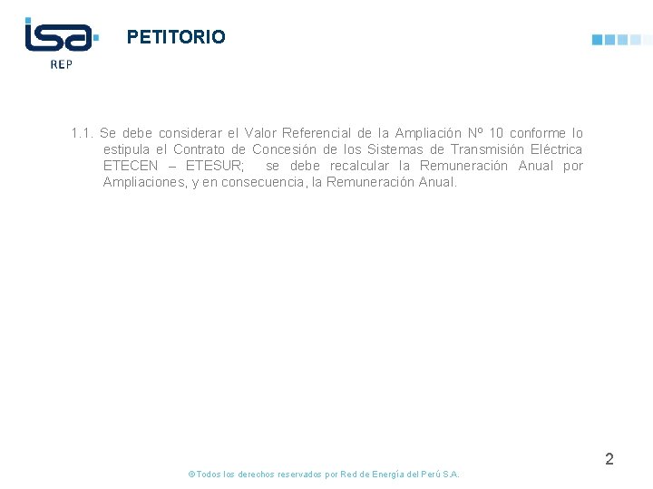 PETITORIO 1. 1. Se debe considerar el Valor Referencial de la Ampliación Nº 10