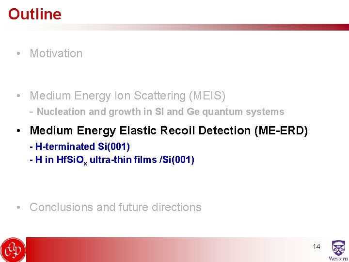 Outline • Motivation • Medium Energy Ion Scattering (MEIS) - Nucleation and growth in