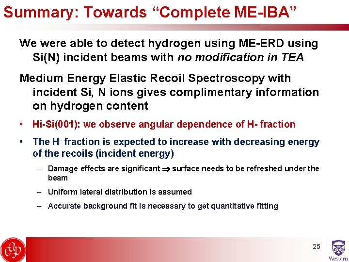 Summary: Towards “Complete ME-IBA” We were able to detect hydrogen using ME-ERD using Si(N)