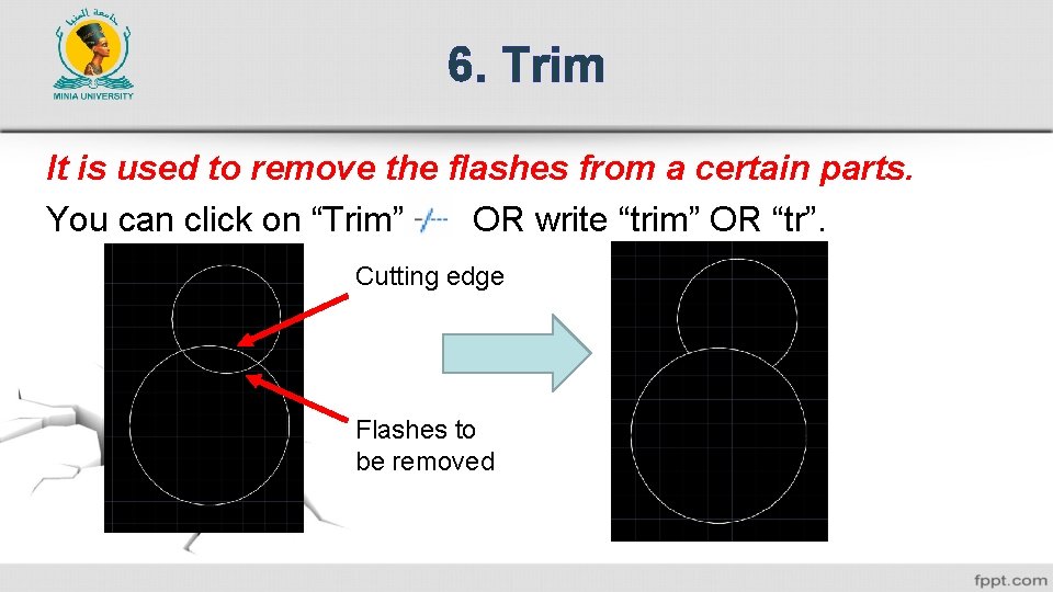 6. Trim It is used to remove the flashes from a certain parts. You