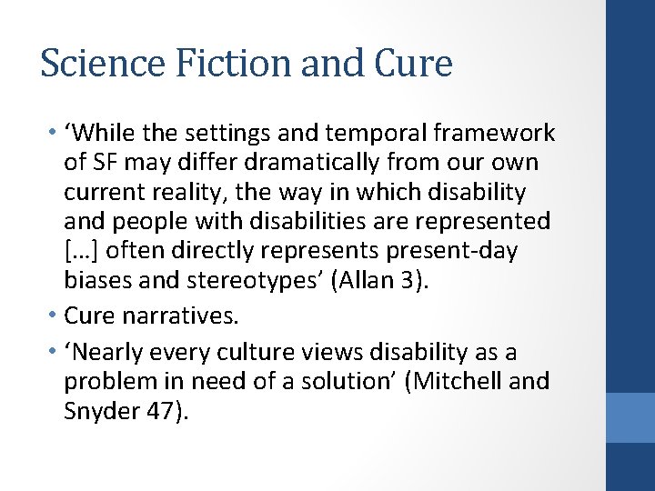 Science Fiction and Cure • ‘While the settings and temporal framework of SF may