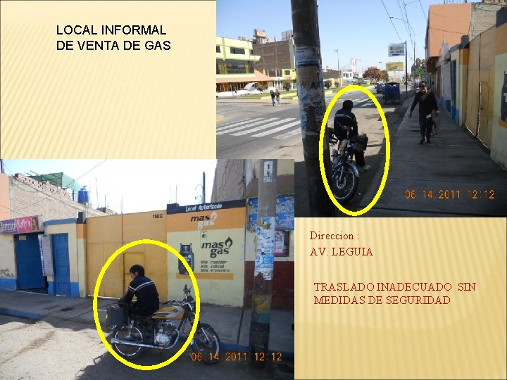 LOCAL INFORMAL DE VENTA DE GAS Direccion : AV. LEGUIA TRASLADO INADECUADO SIN MEDIDAS